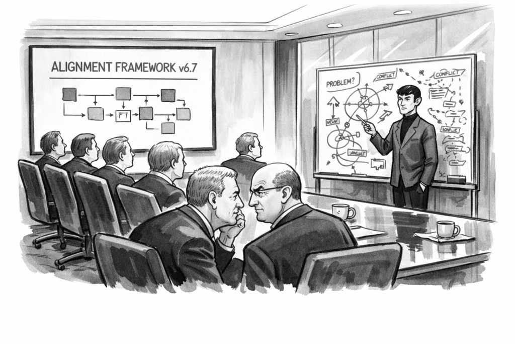 manager in a conference room illustrating alignment problems